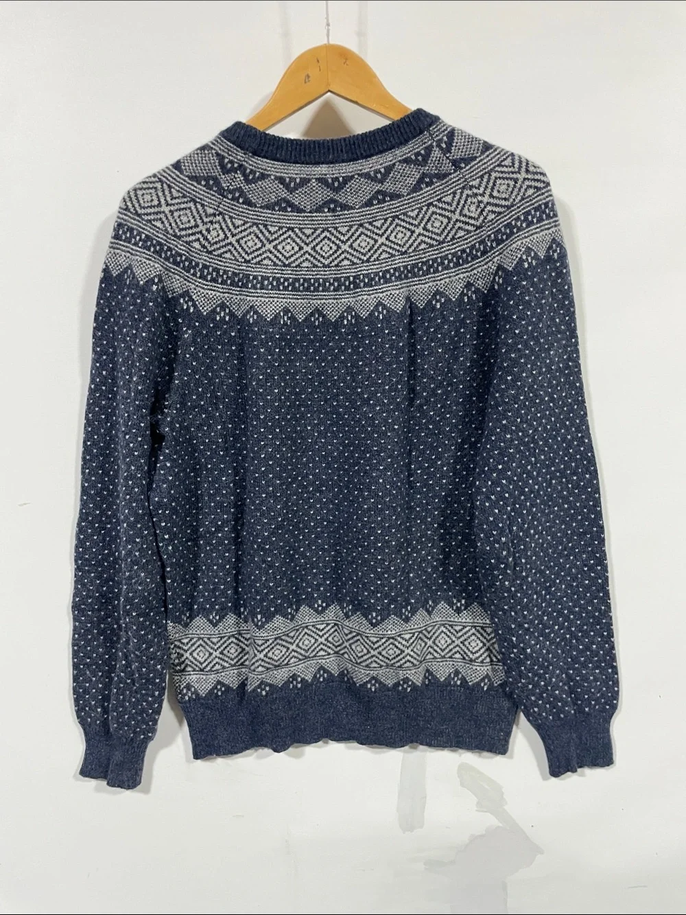 J. Crew Navy and White Fair Isle Crewneck Sweater